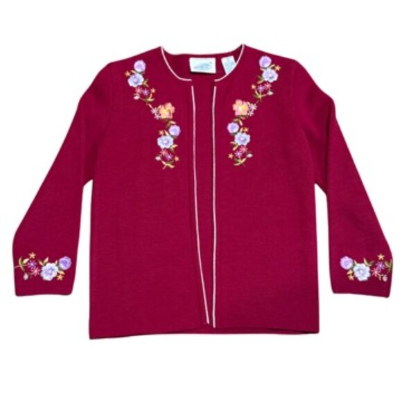 Northern Isles Vintage Red Embroidered Floral Open Cardigan Size Small - Picture 1 of 5